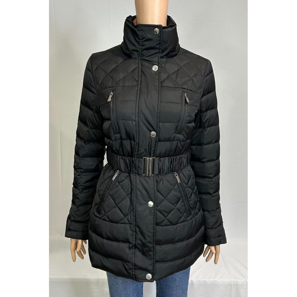 Laundry By Shelli Segal Women XS‎ Black Down Puffer Coat Removable Belt